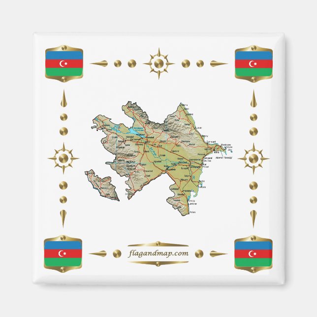Carte de l'Azerbaïdjan + Aimant drapeaux (Devant)