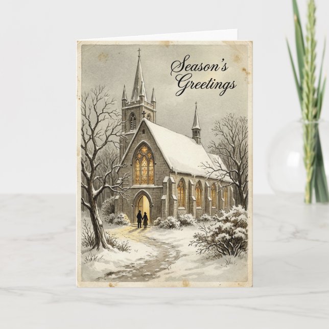 Carte de l'église enneigée de Noël (Devant)