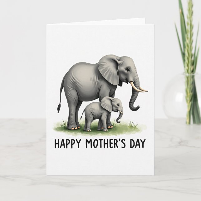 Carte de l'éléphant maman à l'aquarelle (Devant)