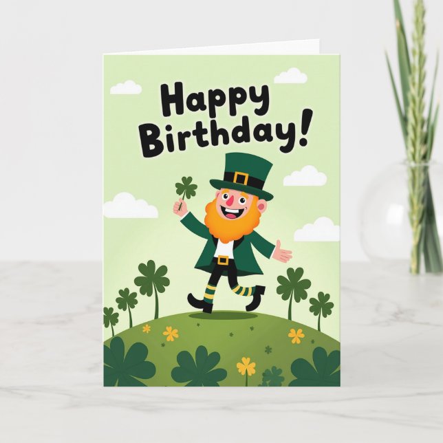 Carte de Leprechaun d'anniversaire chanceux (Devant)