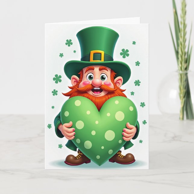 Carte de Leprechaun de Dessin Animé en Forme de Cœ (Devant)