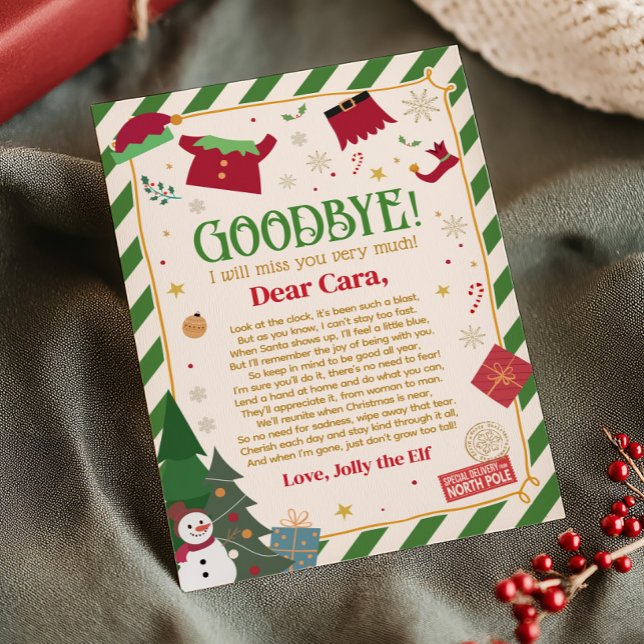 Carte de lettre d'adieu de l'elfe de lettre de Noë (Letter from Elf Christmas Goodbye Letter Card)