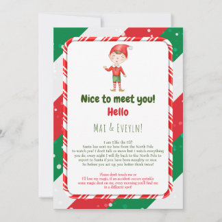 Carte de lettre de bienvenue de lutin de Noël garç
