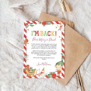 Carte de lettre de lutin de Noël Je suis de retour