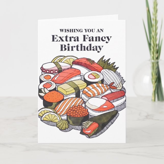 Carte de lettrepresse d'anniversaire de sushi extr (Devant)