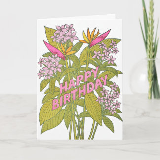 Carte de lettrepresse d'anniversaire Fleurs Tropic