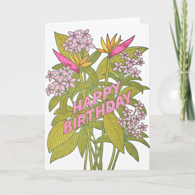 Carte de lettrepresse d'anniversaire Fleurs Tropic (Devant)