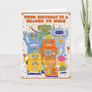 Carte de lettrepresse d'anniversaire Robot Smile
