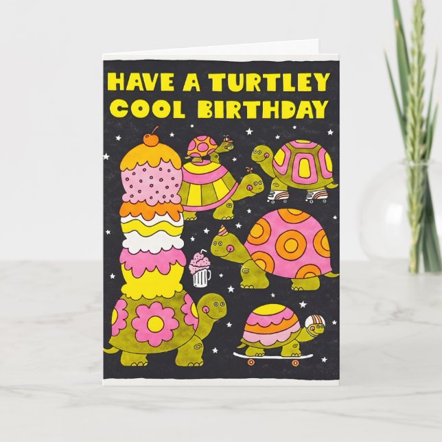 Carte de lettrepresse d'anniversaire Turtley Cool (Devant)