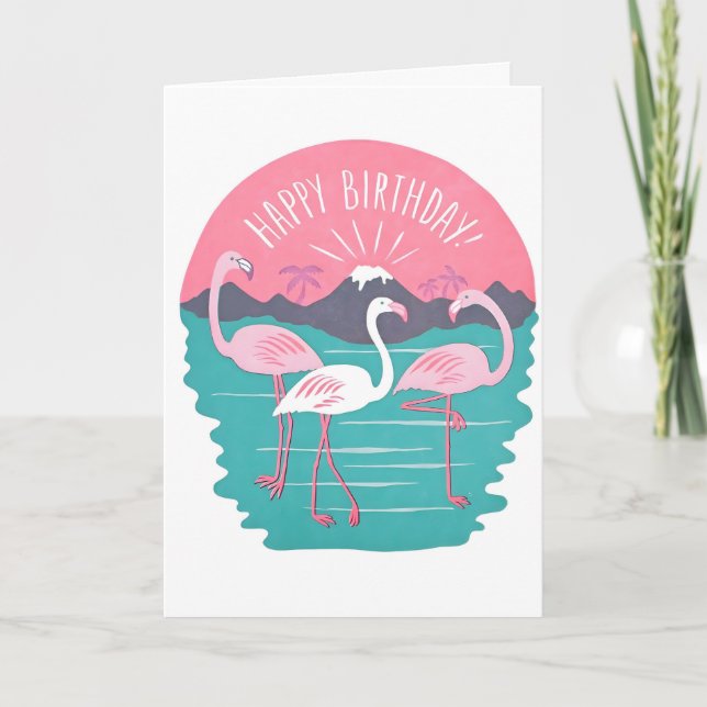 Carte de lettrepressée Flamants Joyeux Anniversair (Devant)