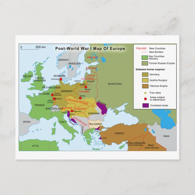 Carte de l'Europe de l'après Première Guerre mondi (Devant)