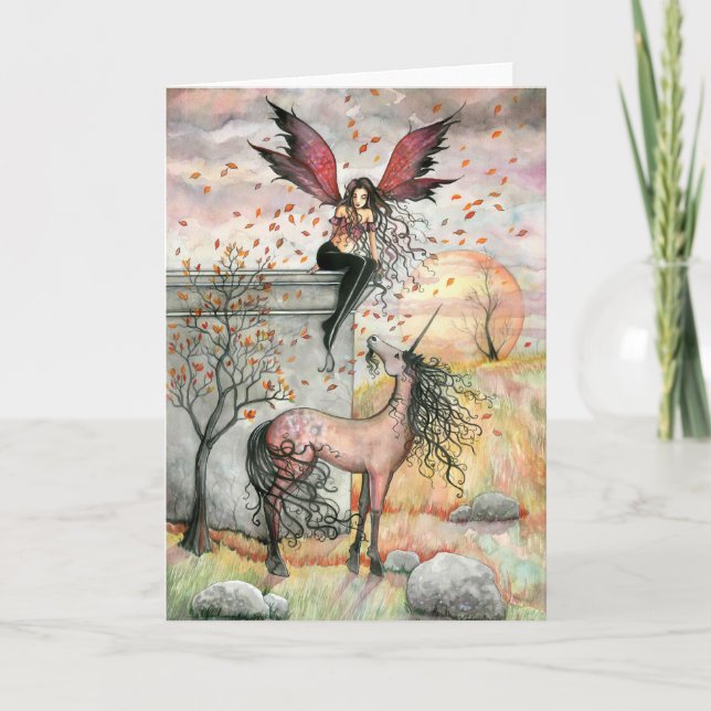 Carte de licorne de fée d'automne enchanté (Devant)