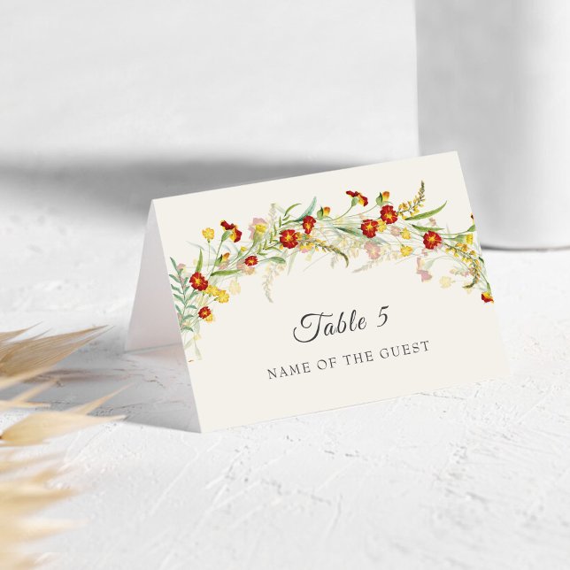 Carte de lieu de mariage à feuillage de souci fleu (Créateur téléchargé)