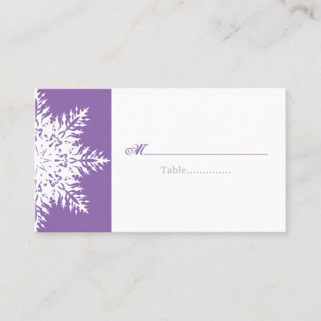 Carte de lieu de mariage blanc violet d'hiver (Devant)
