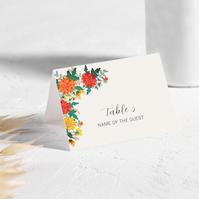 Carte de lieu de mariage Fleurs de Dahlia Printani (Créateur téléchargé)