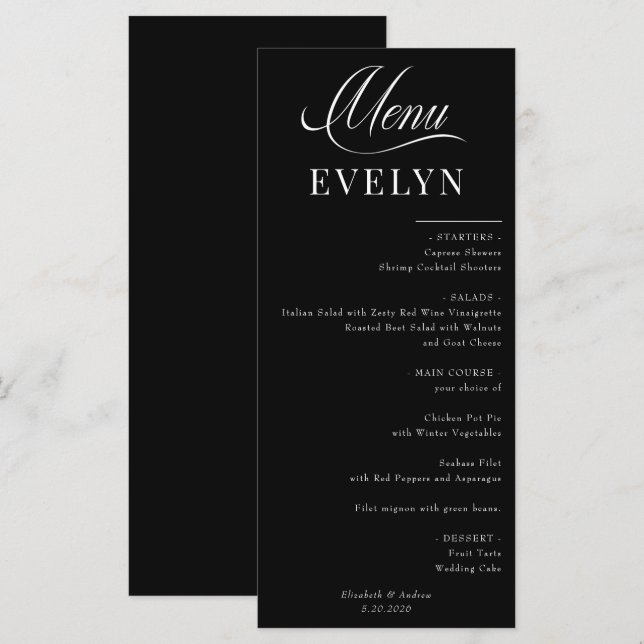Carte de lieu de nom | Menu Mariage (Devant / Derrière)