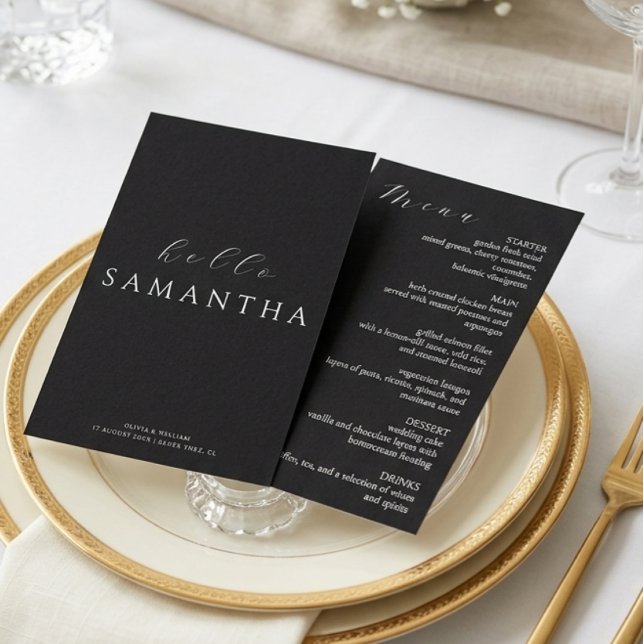 Carte de lieu invité et Menu élégant noir minimali (Créateur téléchargé)