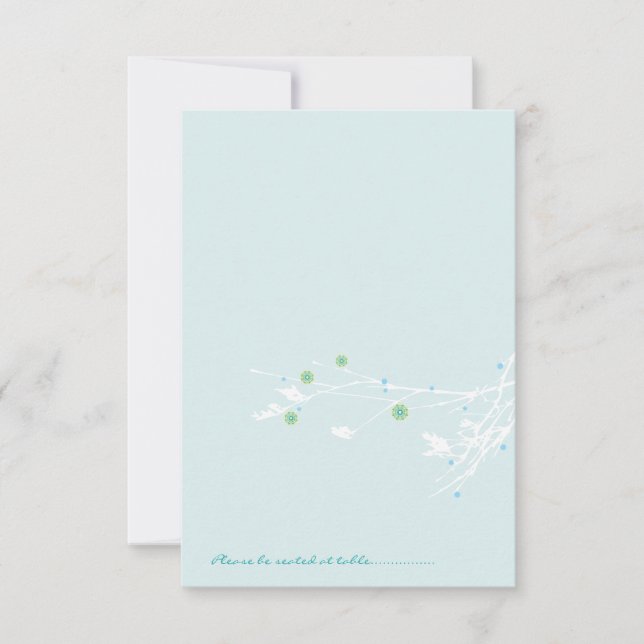 Carte de lieu pliée Fleur de neige de branche d'hi (Devant)
