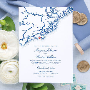 Carte de l'île de Kiawah SC Élégant Mariage bleu m