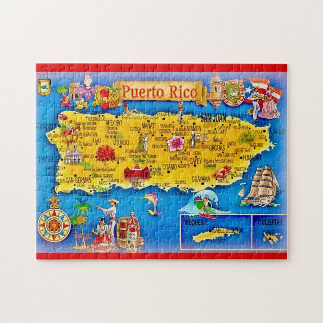 Carte de l'île de Porto Rico Puzzle 11x14 (Horizontal)