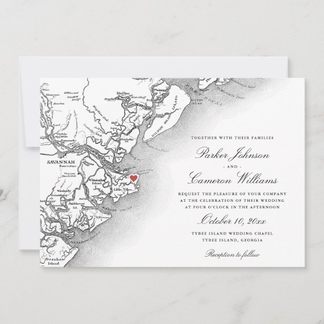 Carte de l'île de Tybee Mariage Noir et Blanc (Devant)