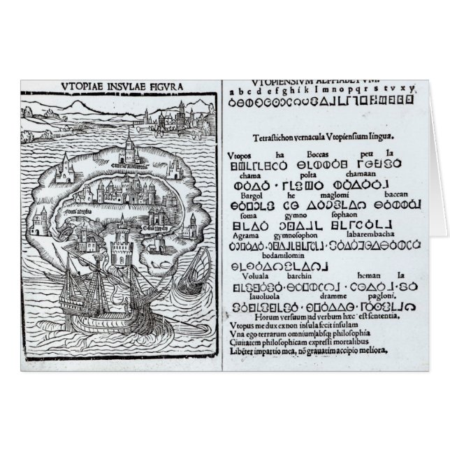 Carte de l'île d'Utopie et de son alphabet (Devant horizontal)
