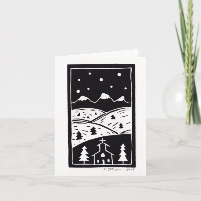 Carte de linogravure de montagne hivernale (Devant)