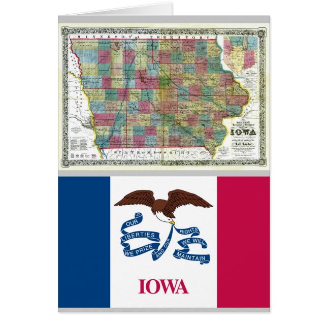 Carte de l'Iowa et drapeau d'état (Devant)
