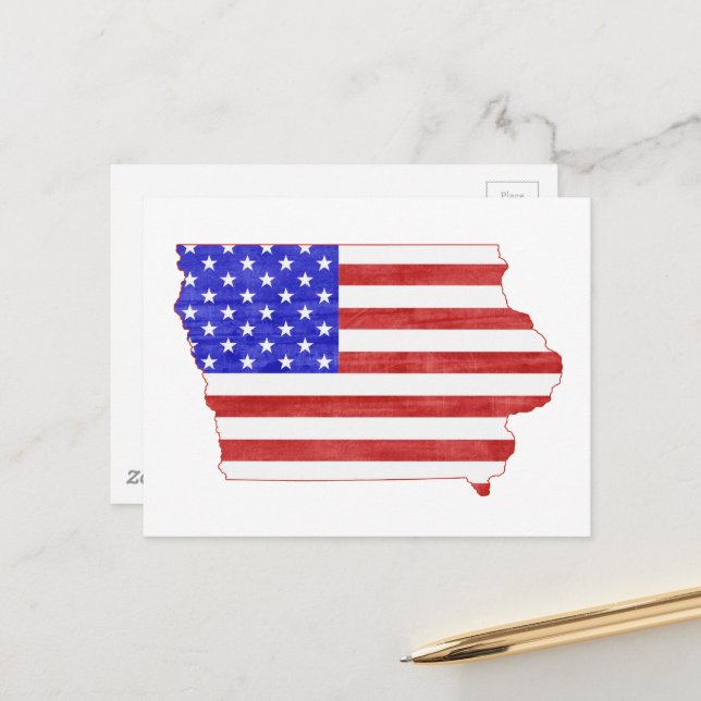 Carte de l'Iowa Formé Patriotique Hawkeye drapeau  (Devant/Arrière en situation)