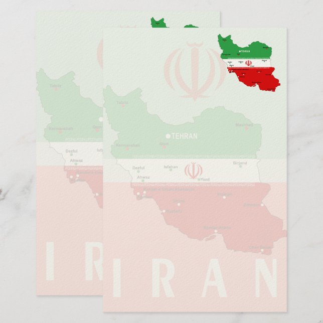 Carte de l'Iran avec drapeau et emblème (Devant / Derrière)