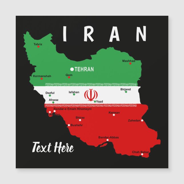 Carte de l'Iran avec drapeau et emblème (Devant)
