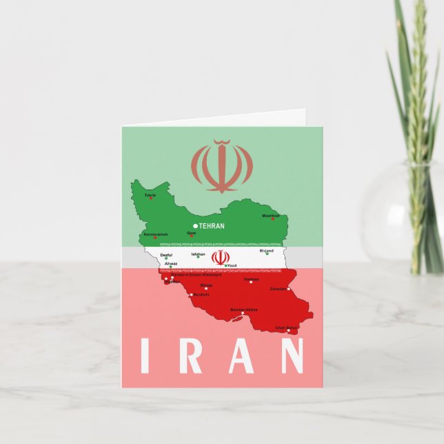 Carte de l'Iran avec drapeau et emblème (Devant)