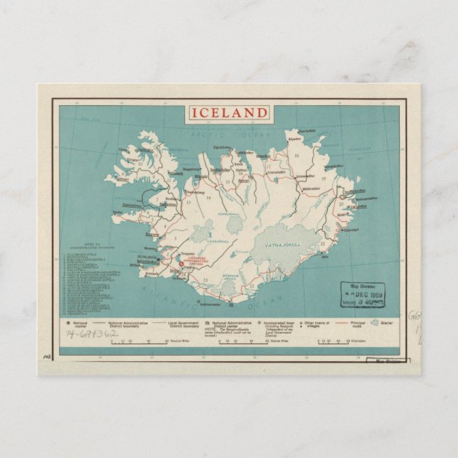 Carte de l'Islande (vers 1959) (Devant)