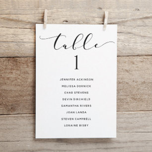 Carte de liste de la table du tableau du mariage