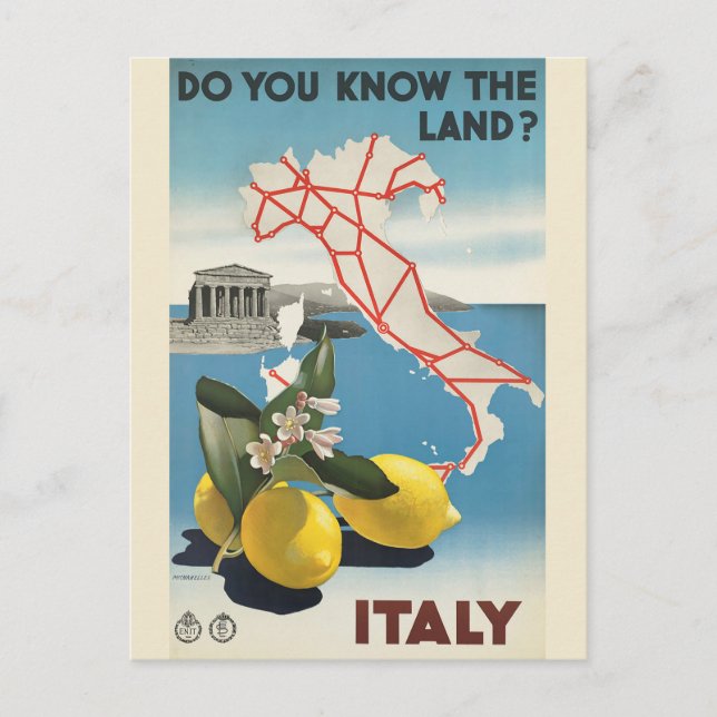 Carte de l'Italie vintage affiche de voyage (Devant)