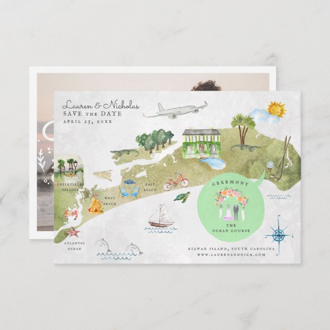 Carte de l'itinéraire Mariage de l'île de Kiawah (Devant / Derrière)