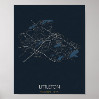 Carte de Littleton Massachusetts Poster (Nuit)