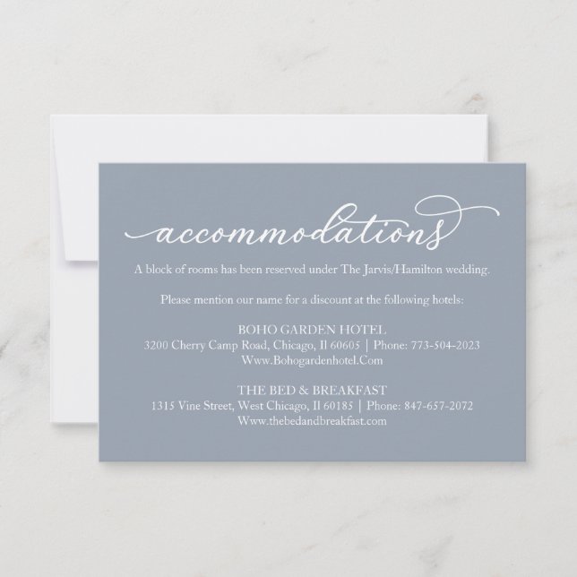Carte de Logement de Mariage Calligraphié Bleu Pou (Devant)