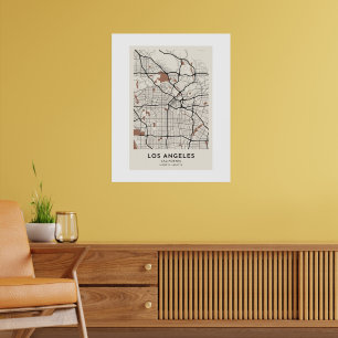 Carte de Los Angeles Poster Minimaliste Beige Terr