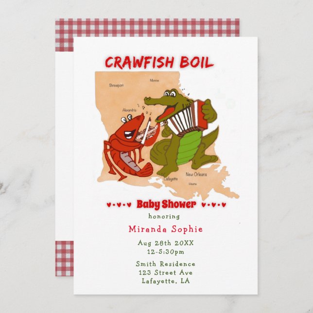 Carte de Louisiane Invitation à une Baby Shower Éc (Devant / Derrière)