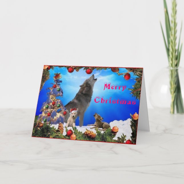 Carte de loups d'hurlement de Joyeux Noël (Devant)