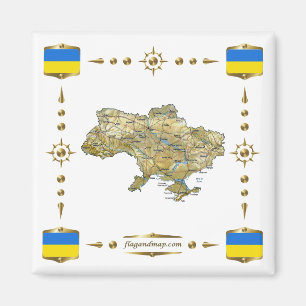 Carte de l'Ukraine + Magnet des drapeaux