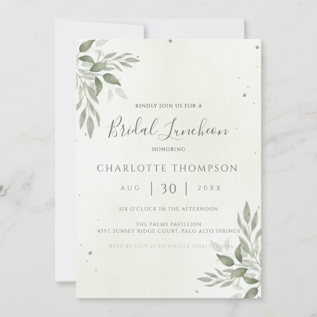 Carte de Luncheon de Mariage Moderne Sage Greenery (Devant)