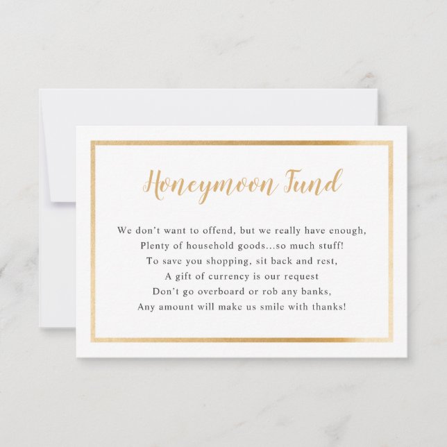 Carte de lune de miel mariage | cadre or simple (Devant)