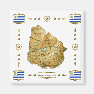 Carte de l'Uruguay + Magnet des drapeaux
