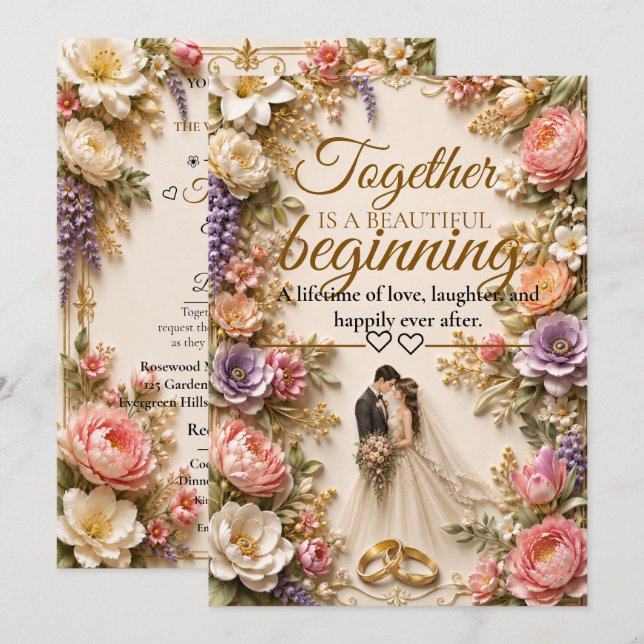 Carte de luxe éditable pour invitation de mariage (Devant / Derrière)