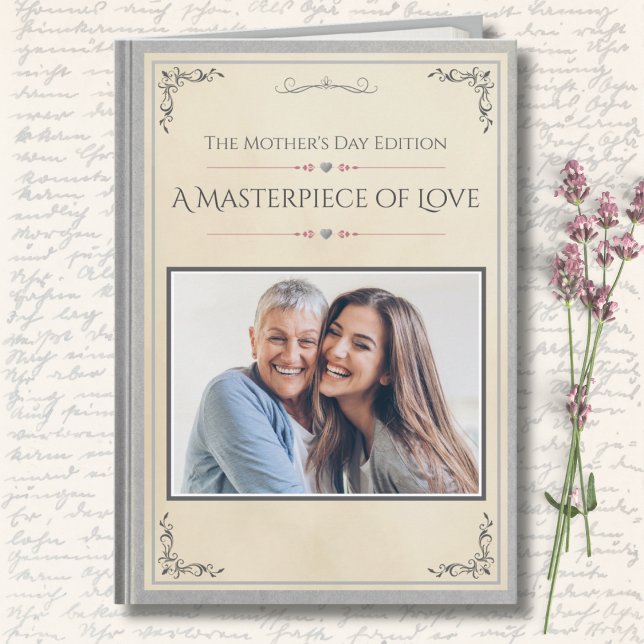 Carte de luxe moderne pour la fête des mères, cont (Premium Silver Mother's Day Card with Custom Photo | Modern Storybook Heirloom Keepsake for Mom)