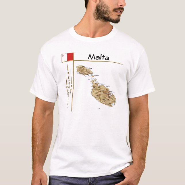 Carte de Malte + Drapeau + Titre T-shirt (Devant)