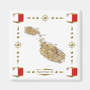 Carte de Malte + Magnet des drapeaux