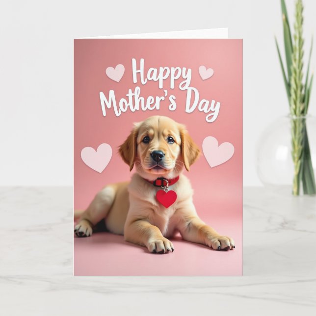 Carte de maman amour chiot doré (Devant)